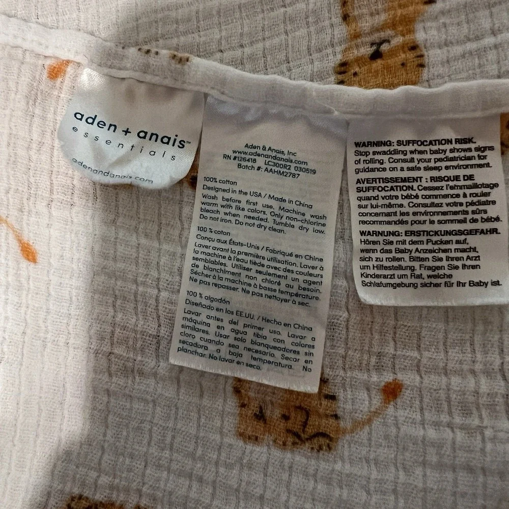 Aden + Anais Essentials Tiger Print Cotton Muslin Swaddle Blanket White Orange